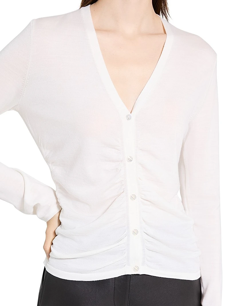 Shirred Merino Wool Cardigan