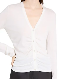 Shirred Merino Wool Cardigan