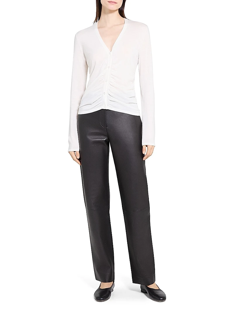 Shirred Merino Wool Cardigan