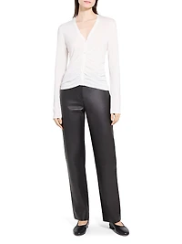 Shirred Merino Wool Cardigan