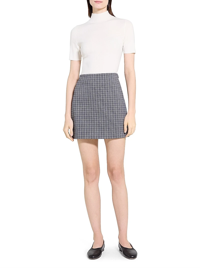 Plaid Knit A-Line Miniskirt