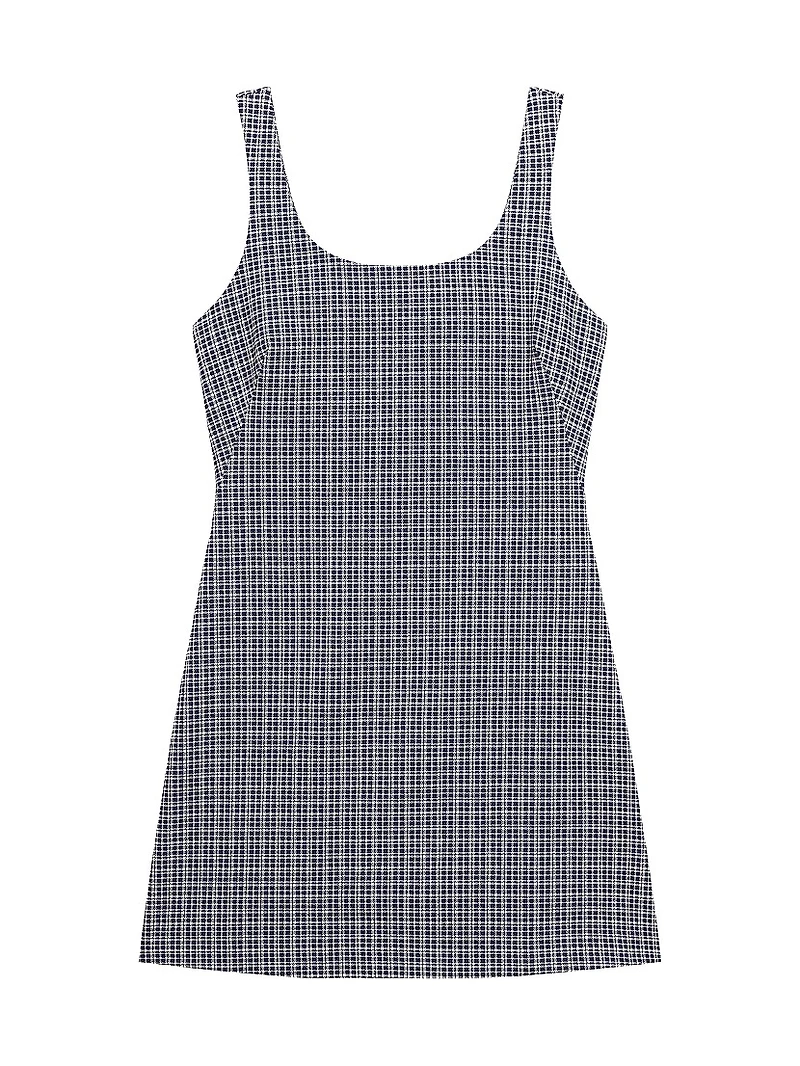 Plaid Stretch-Knit Scoopneck Minidress