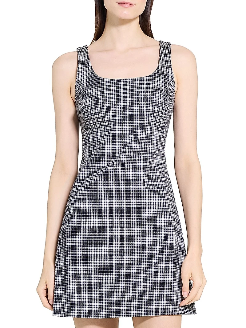 Plaid Stretch-Knit Scoopneck Minidress