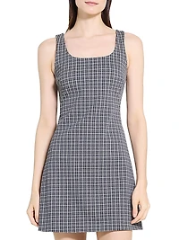 Plaid Stretch-Knit Scoopneck Minidress