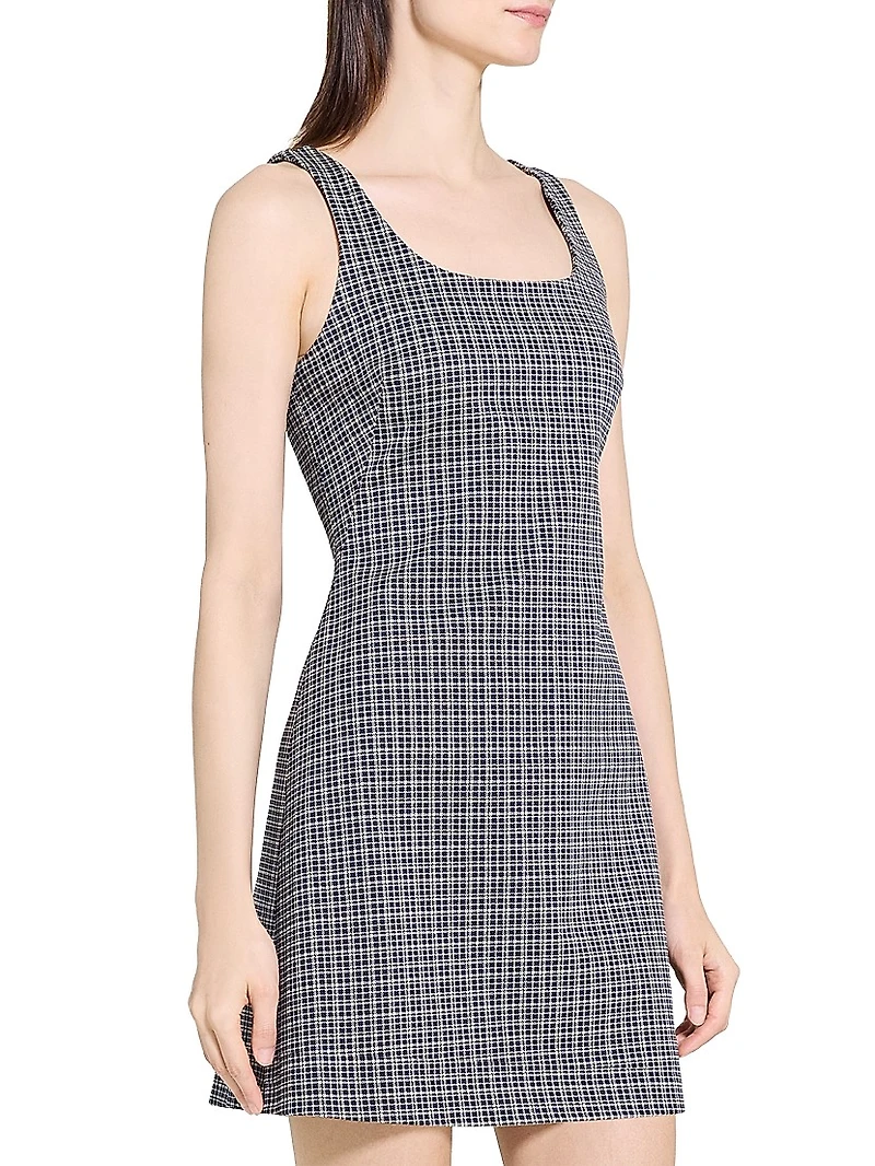 Plaid Stretch-Knit Scoopneck Minidress