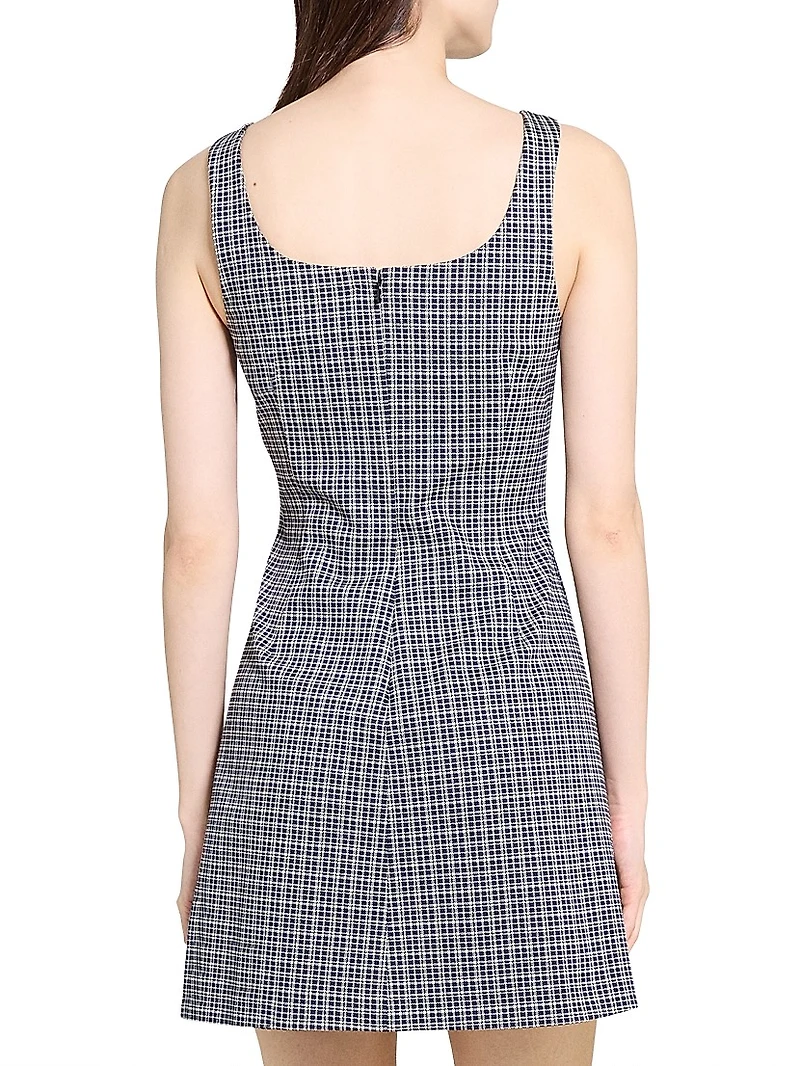 Plaid Stretch-Knit Scoopneck Minidress