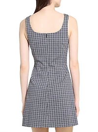 Plaid Stretch-Knit Scoopneck Minidress