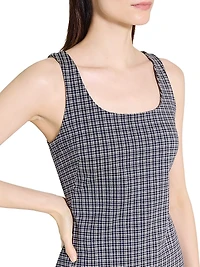 Plaid Stretch-Knit Scoopneck Minidress
