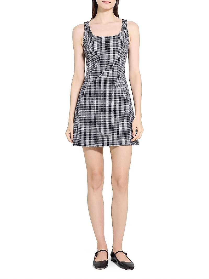 Plaid Stretch-Knit Scoopneck Minidress