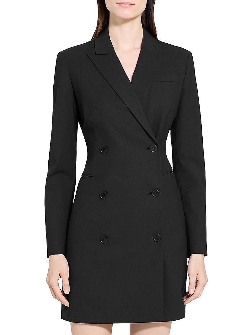 Stretch-Wool Double-Breasted Blazer Dress