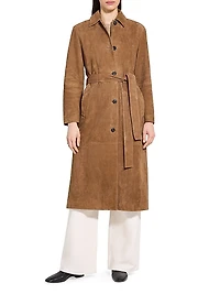 Long Leather Single-Breasted Coat