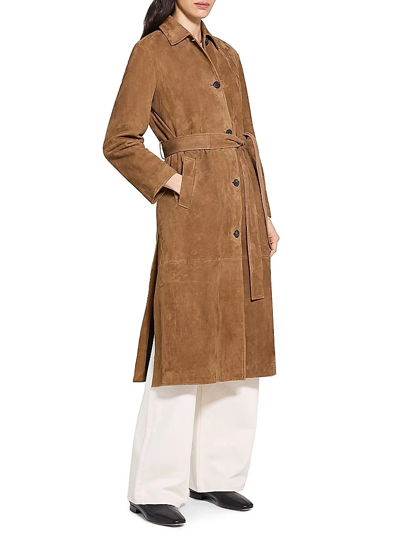 Long Leather Single-Breasted Coat