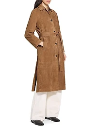 Long Leather Single-Breasted Coat
