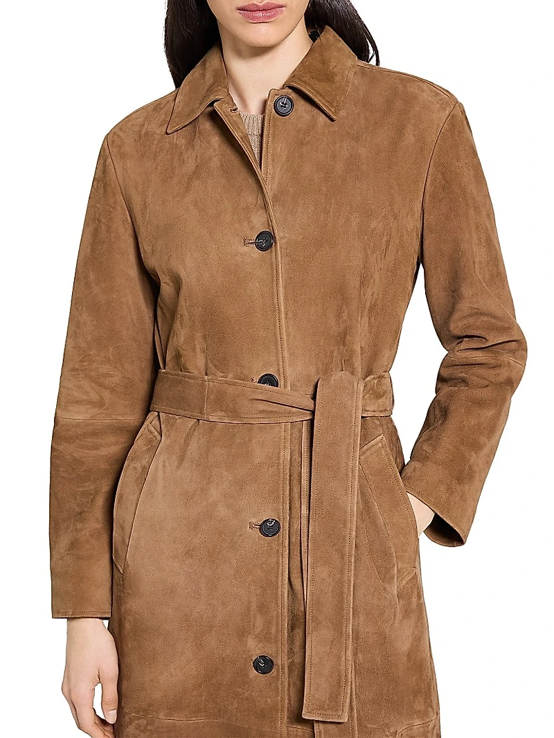 Long Leather Single-Breasted Coat