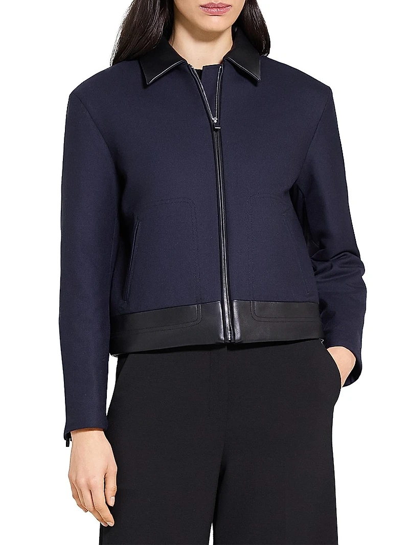 Boxy Zip-Front Wool-Blend Jacket