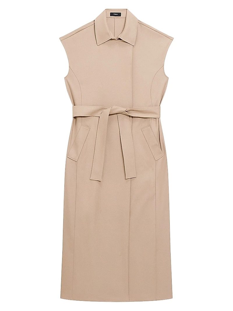 Tie-Waist Wool-Blend Midi-Dress