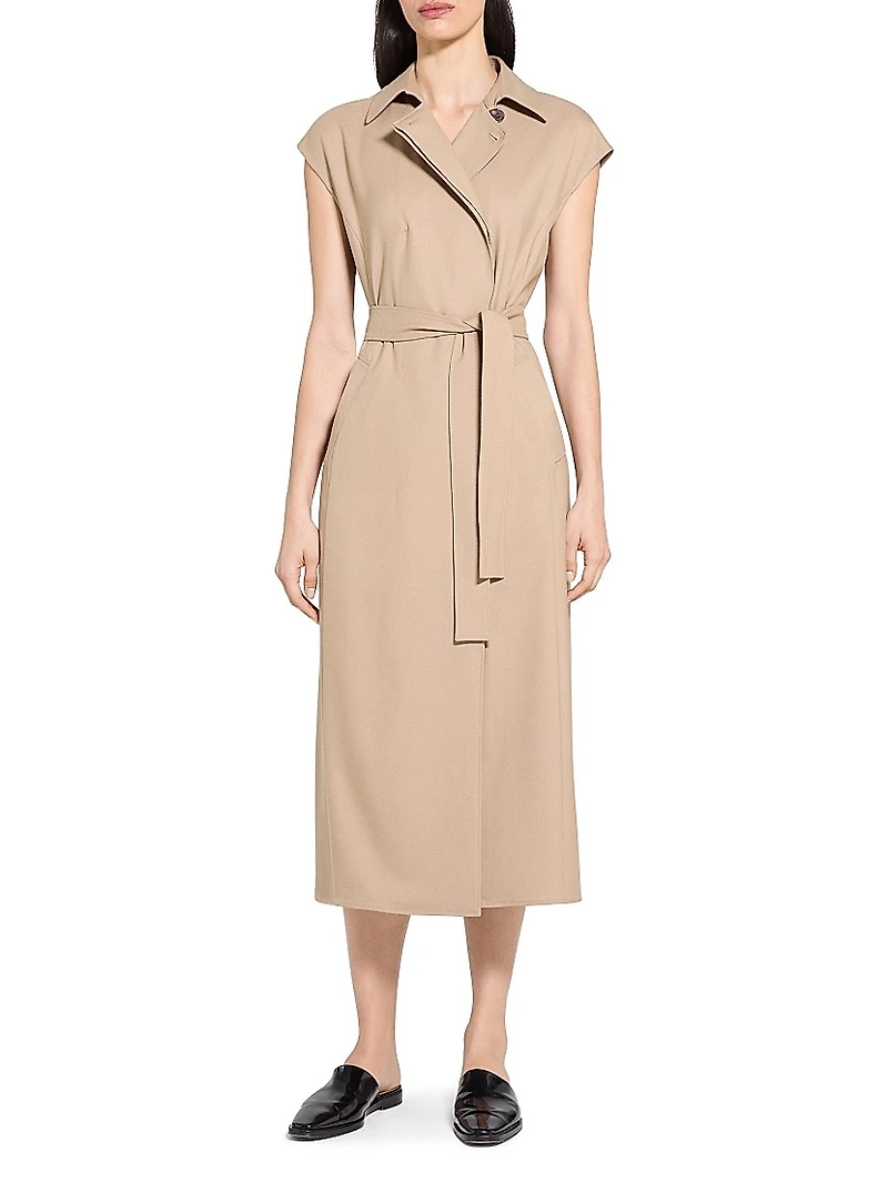 Tie-Waist Wool-Blend Midi-Dress