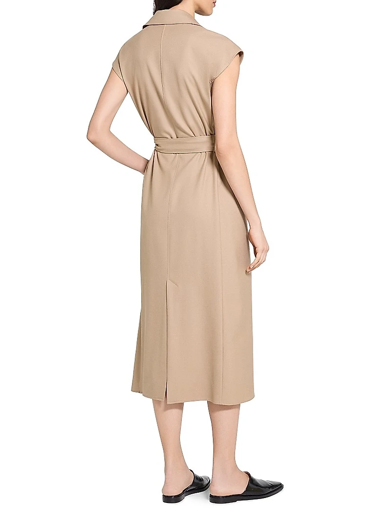 Tie-Waist Wool-Blend Midi-Dress