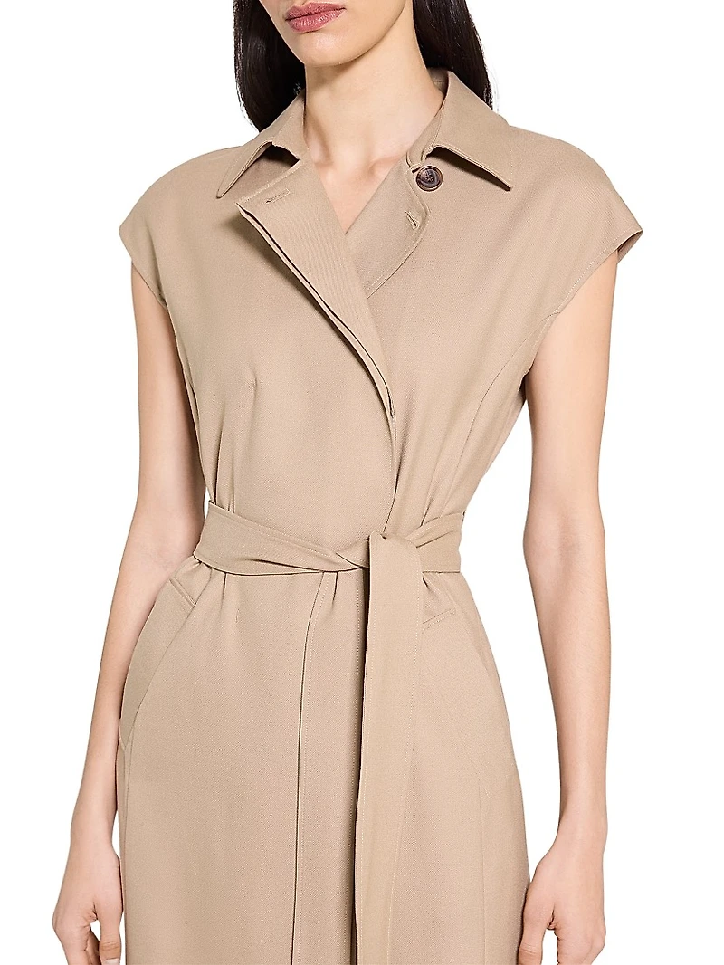 Tie-Waist Wool-Blend Midi-Dress