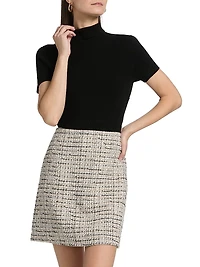 Mixed-Media Turtleneck Minidress