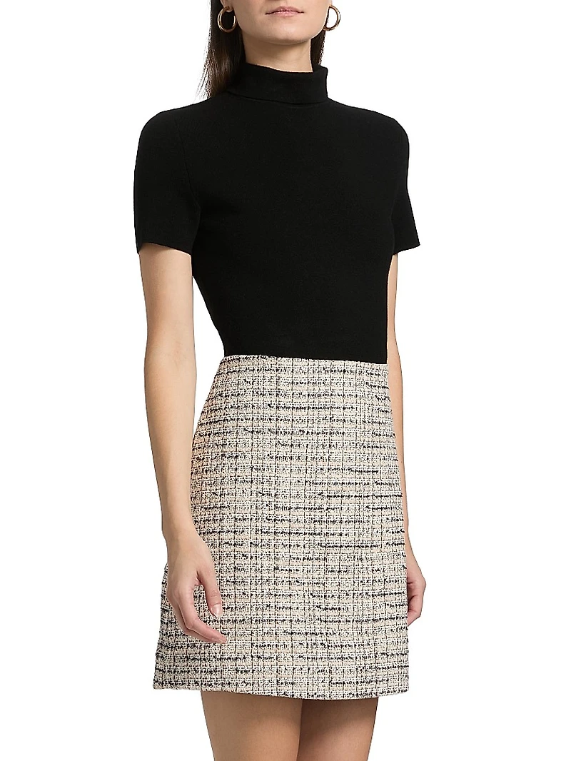 Mixed-Media Turtleneck Minidress