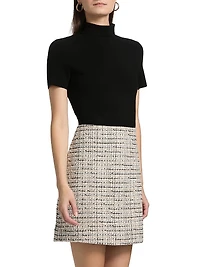Mixed-Media Turtleneck Minidress