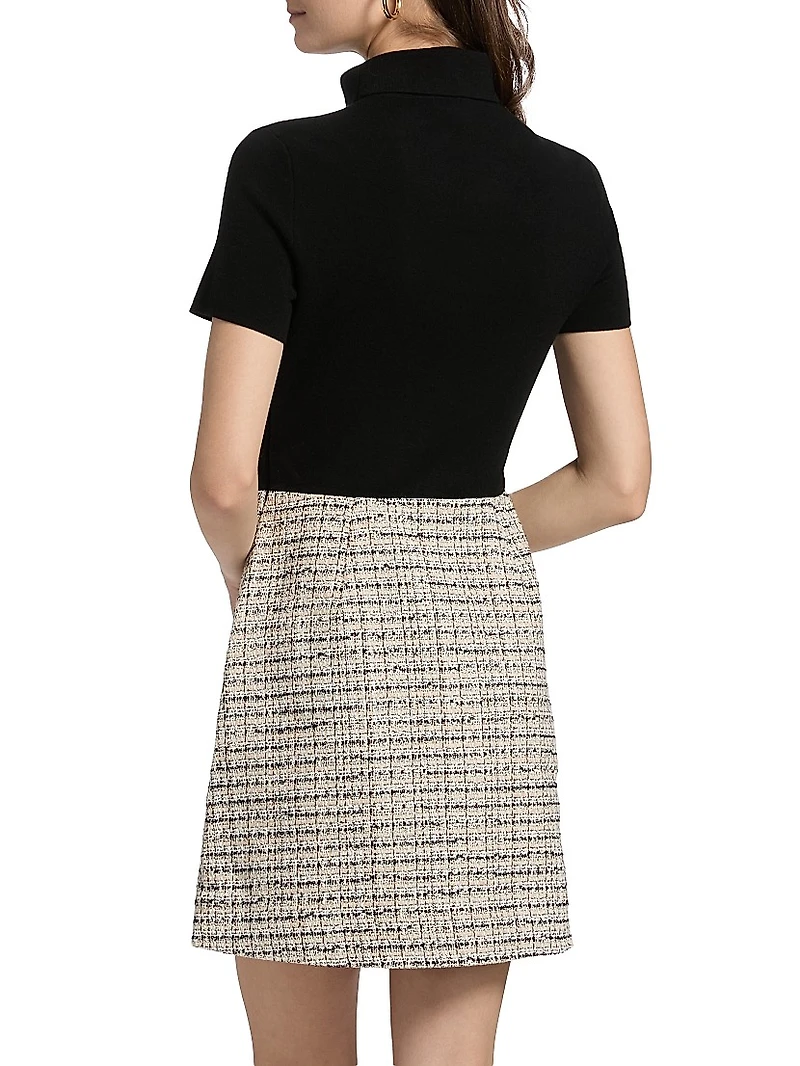 Mixed-Media Turtleneck Minidress