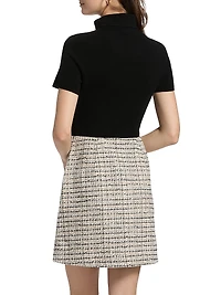 Mixed-Media Turtleneck Minidress