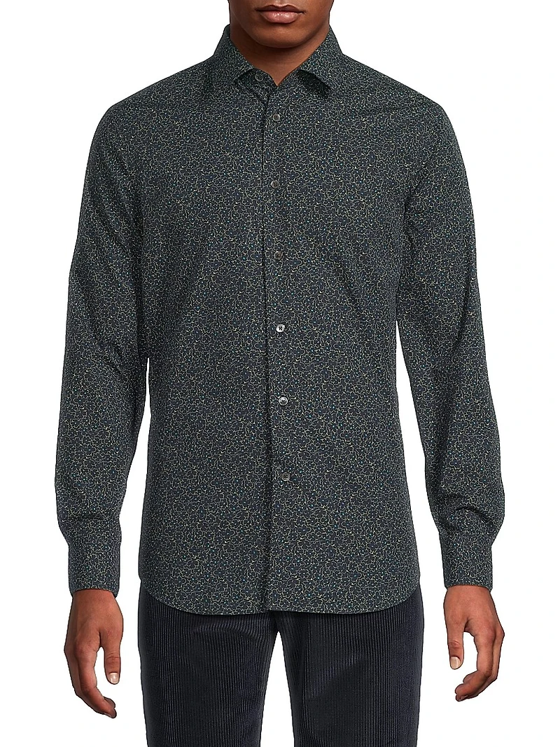 Floral Cotton Tailored Button-Front Shirt