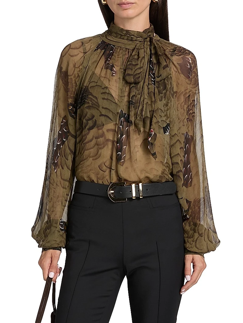 Zenia Floral Chiffon Tieneck Blouse