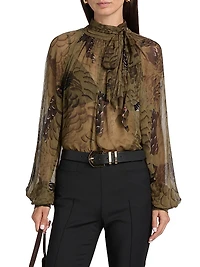 Zenia Floral Chiffon Tieneck Blouse