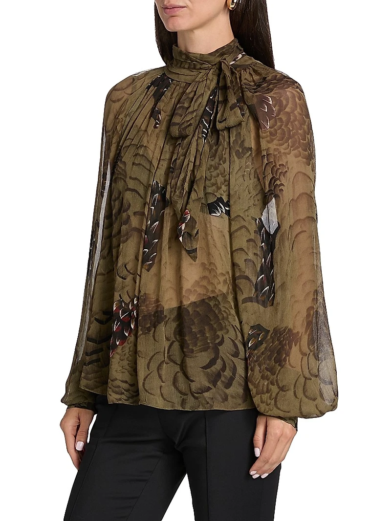 Zenia Floral Chiffon Tieneck Blouse