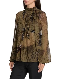 Zenia Floral Chiffon Tieneck Blouse