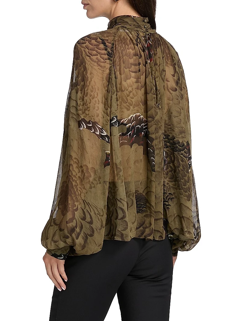 Zenia Floral Chiffon Tieneck Blouse