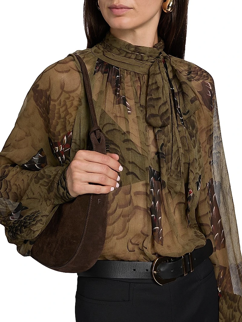Zenia Floral Chiffon Tieneck Blouse