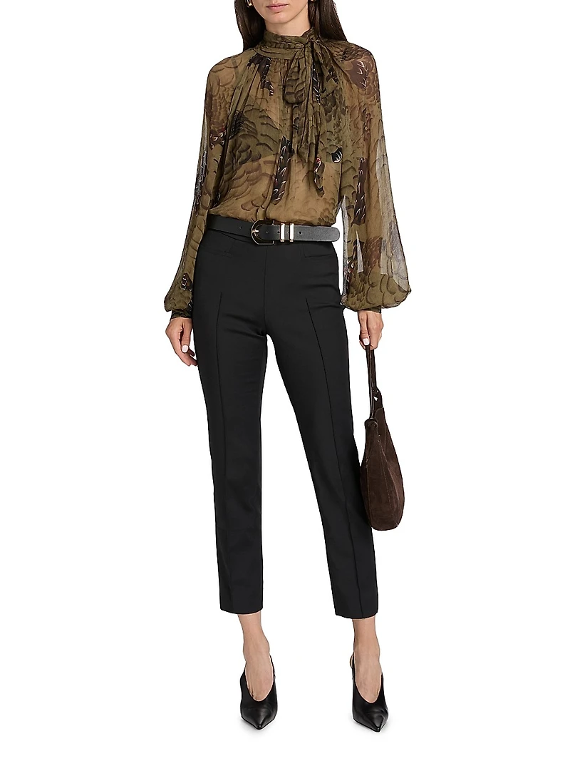 Zenia Floral Chiffon Tieneck Blouse