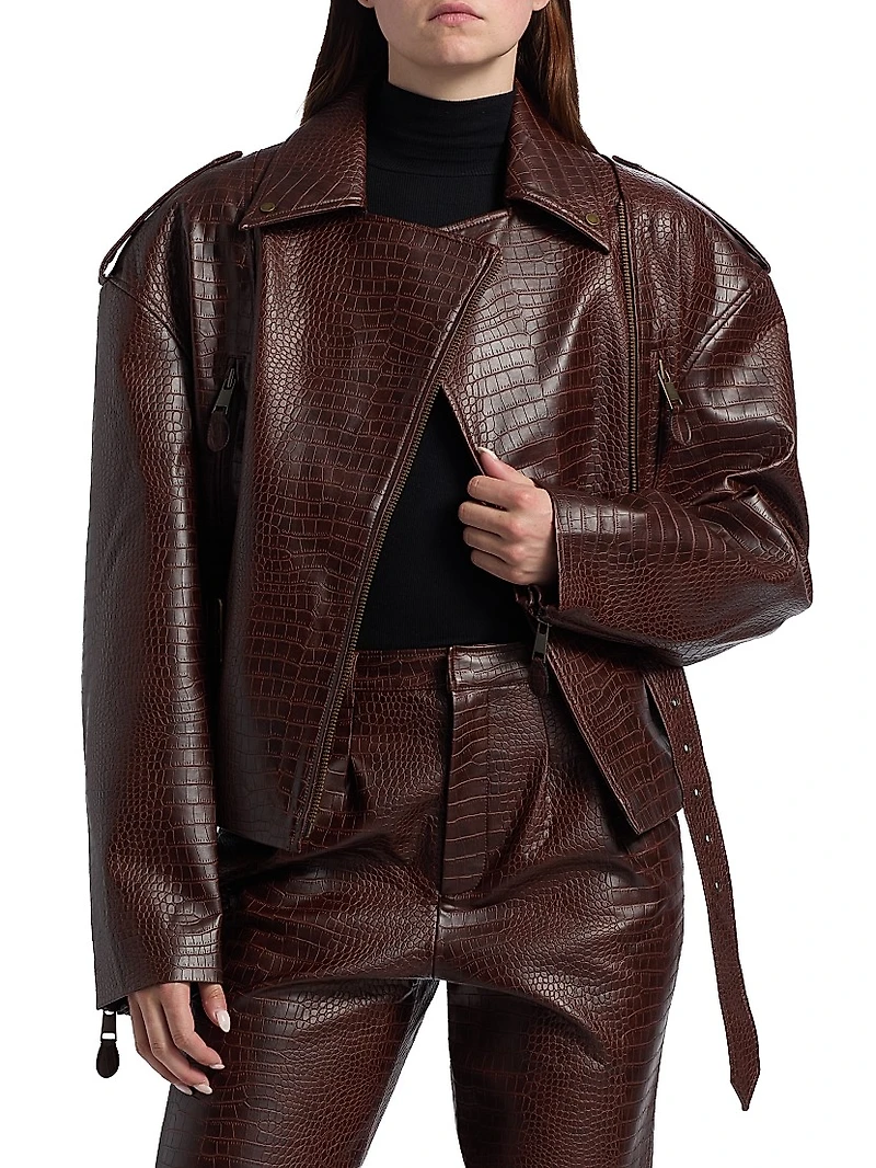 Lilou Croc-Embossed Faux Leather Jacket