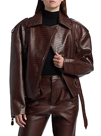 Lilou Croc-Embossed Faux Leather Jacket