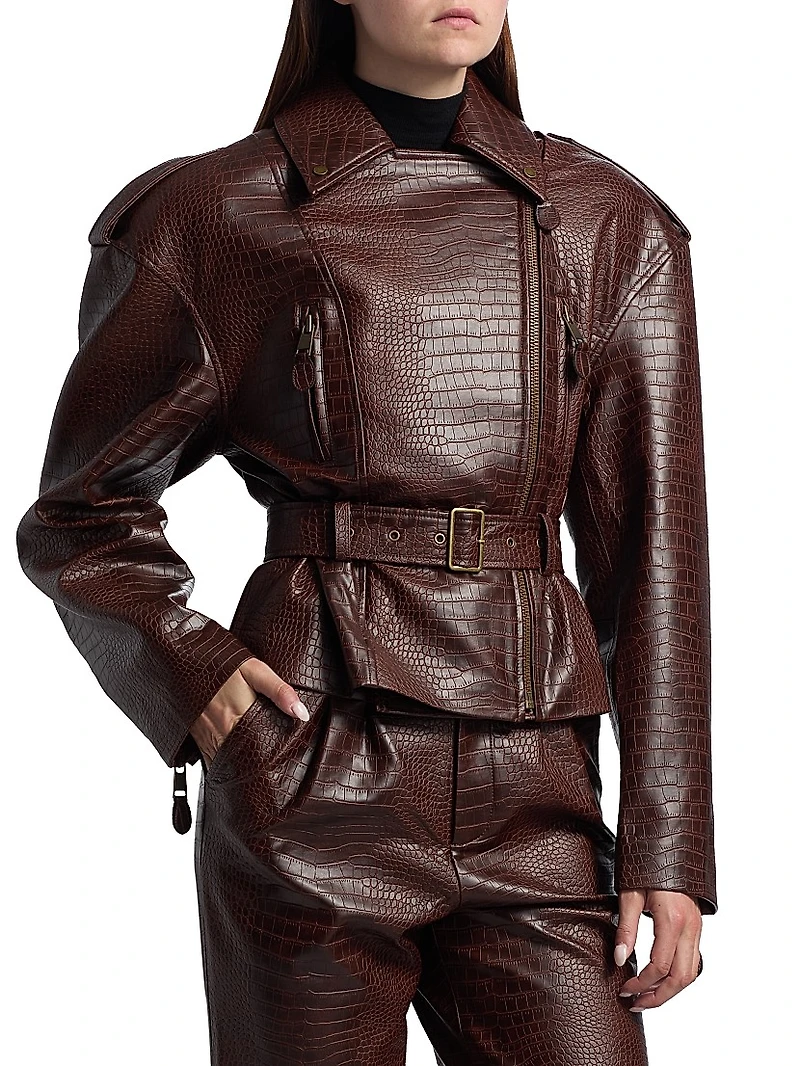 Lilou Croc-Embossed Faux Leather Jacket