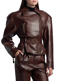 Lilou Croc-Embossed Faux Leather Jacket