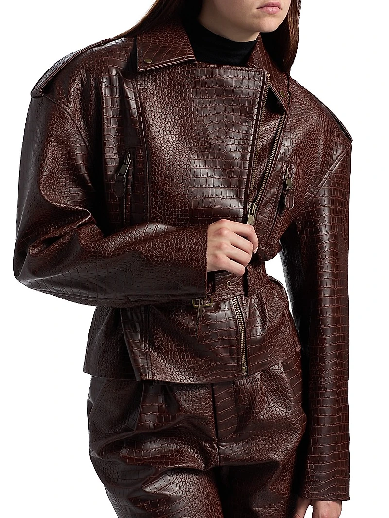 Lilou Croc-Embossed Faux Leather Jacket