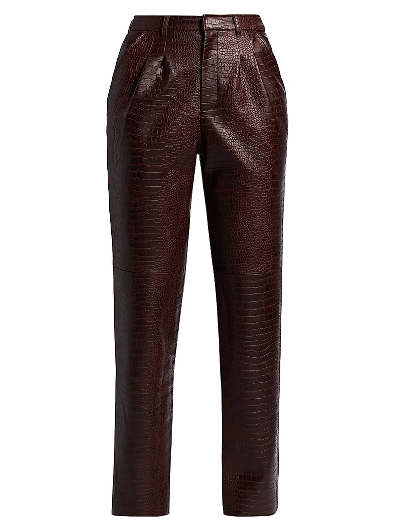 Viviane Croc-Embossed Faux-Leather Pants