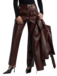 Viviane Croc-Embossed Faux-Leather Pants