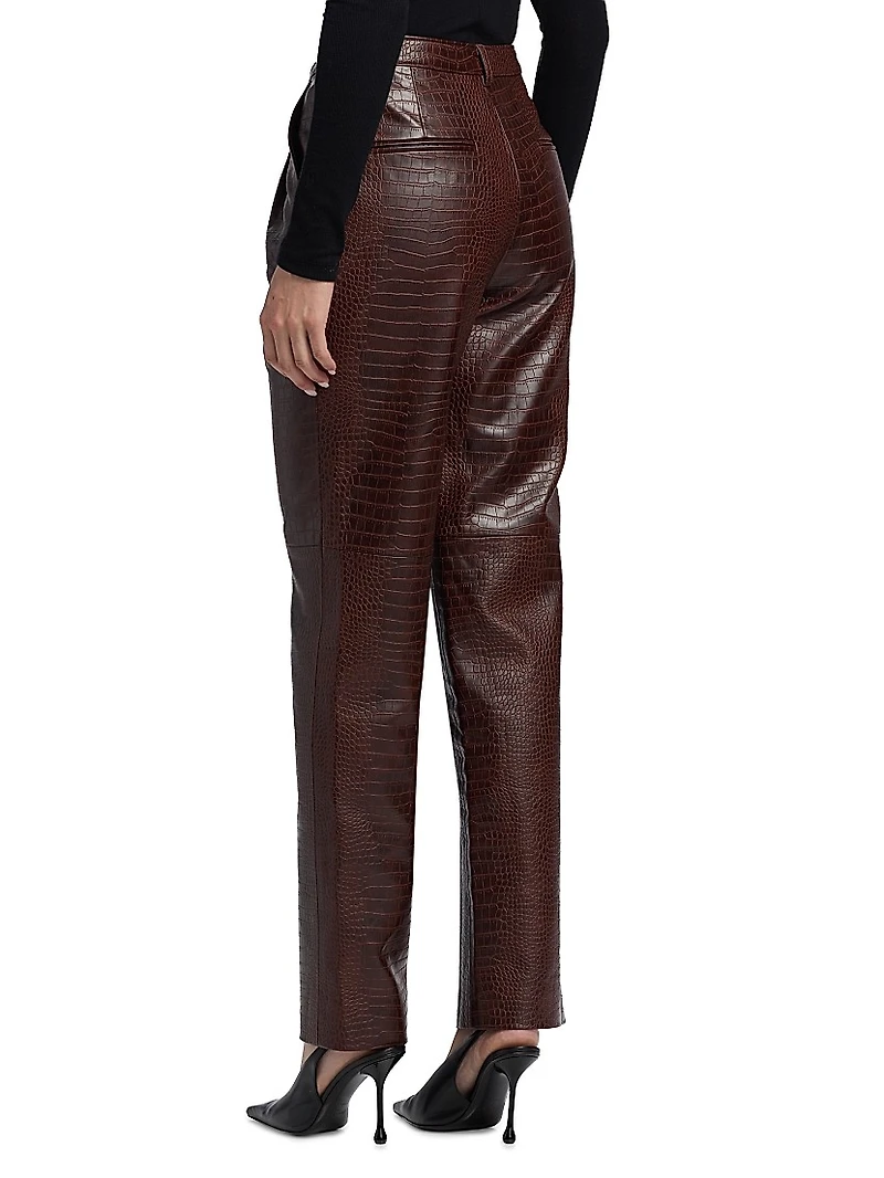 Viviane Croc-Embossed Faux-Leather Pants