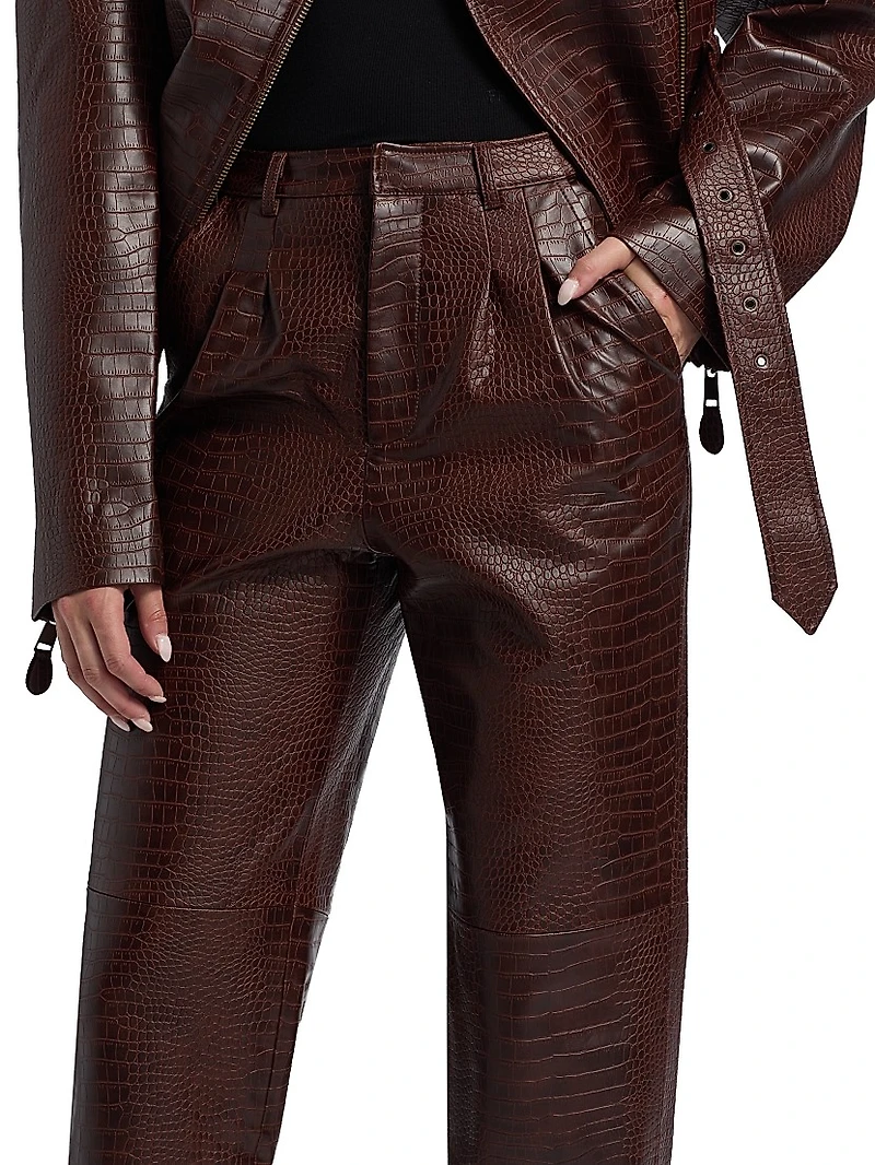 Viviane Croc-Embossed Faux-Leather Pants