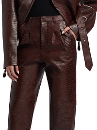 Viviane Croc-Embossed Faux-Leather Pants