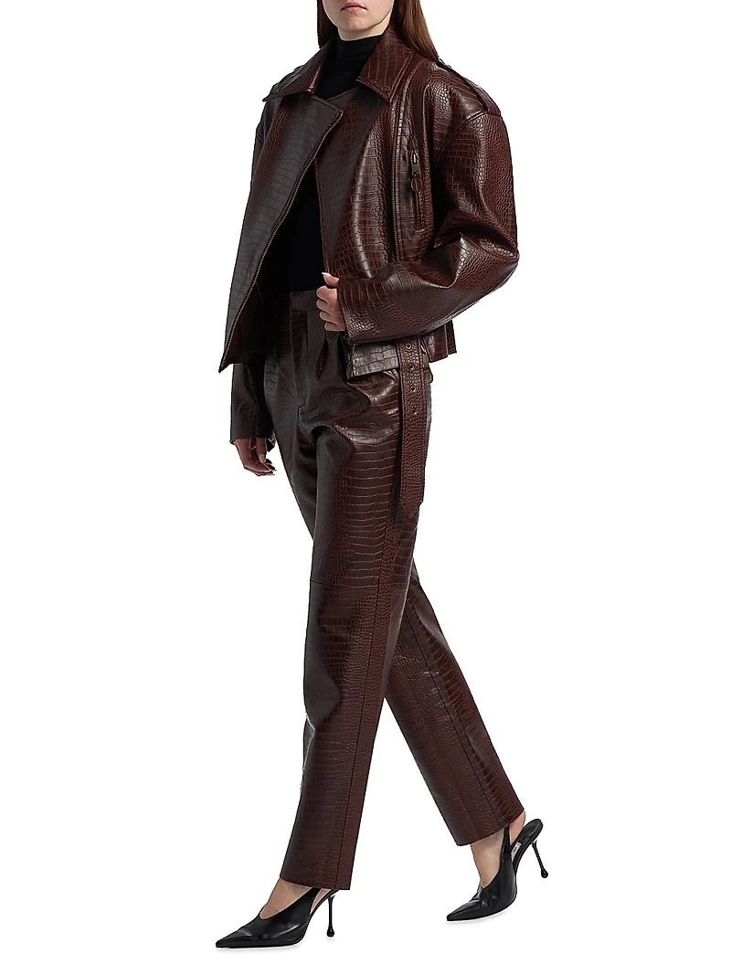 Viviane Croc-Embossed Faux-Leather Pants