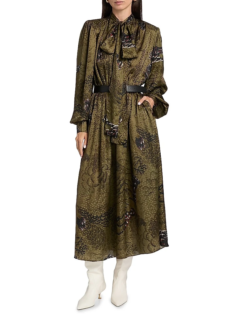 Anora Floral Silk-Blend Tieneck Maxi Dress