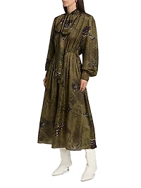 Anora Floral Silk-Blend Tieneck Maxi Dress