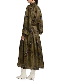 Anora Floral Silk-Blend Tieneck Maxi Dress